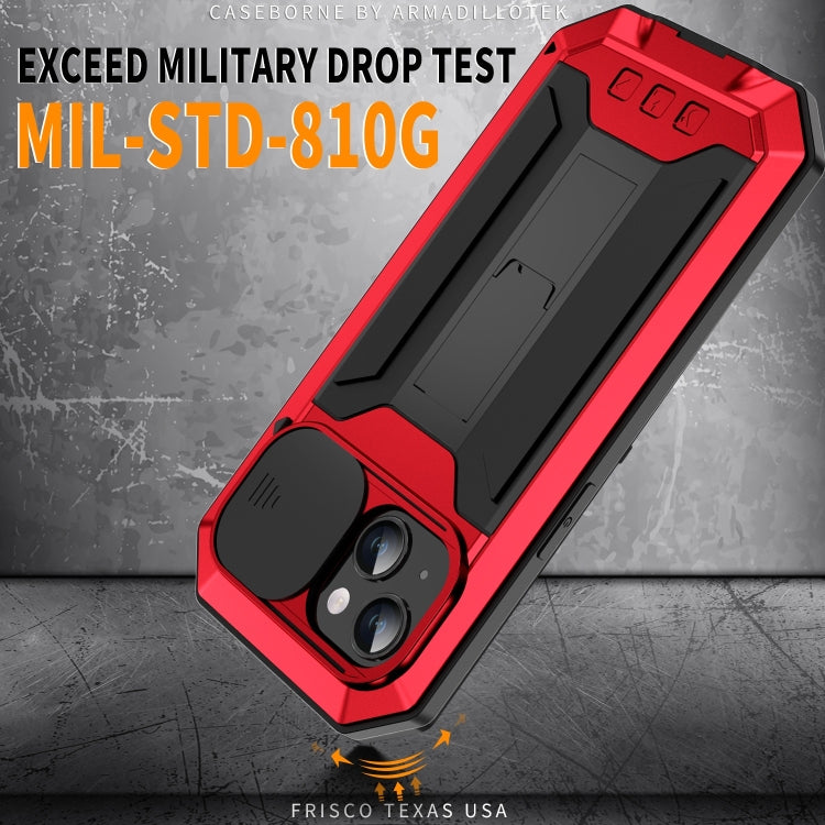 For iPhone 15 Plus R-JUST Sliding Camera IP54 Life Waterproof Holder Phone Case(Red) by R-JUST