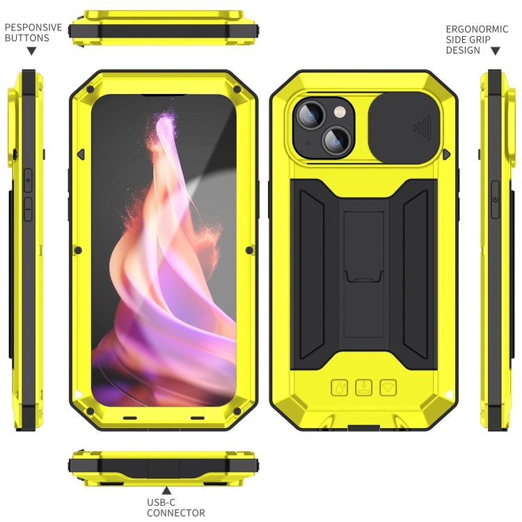 For iPhone 15 Plus R-JUST Sliding Camera IP54 Life Waterproof Holder Phone Case(Yellow) by R-JUST
