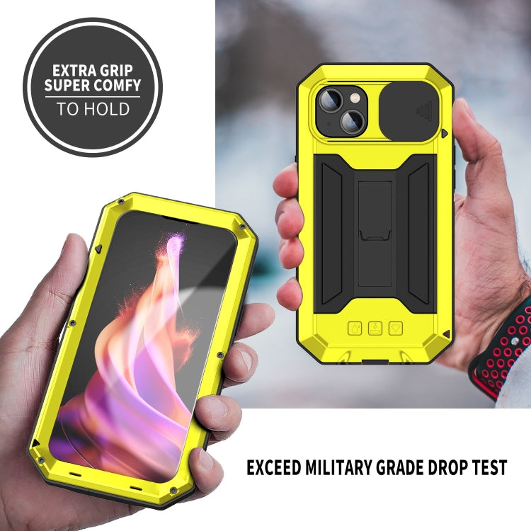 For iPhone 15 Plus R-JUST Sliding Camera IP54 Life Waterproof Holder Phone Case(Yellow) by R-JUST