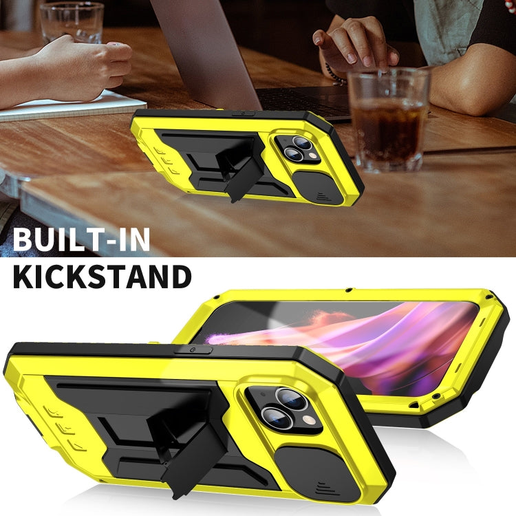 For iPhone 15 Plus R-JUST Sliding Camera IP54 Life Waterproof Holder Phone Case(Yellow) by R-JUST