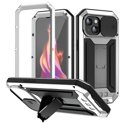 For iPhone 15 Plus R-JUST Sliding Camera IP54 Life Waterproof Holder Phone Case(Silver) by R-JUST