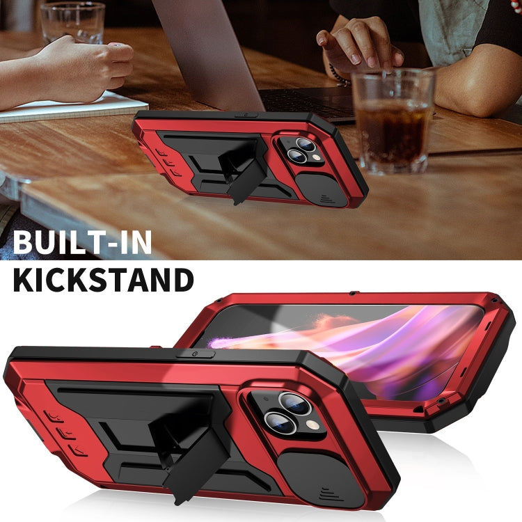 For iPhone 15 R-JUST Sliding Camera IP54 Life Waterproof Holder Phone Case(Red) by R-JUST