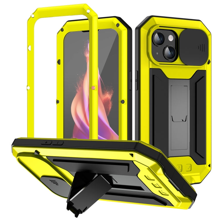For iPhone 15 R-JUST Sliding Camera IP54 Life Waterproof Holder Phone Case(Yellow) by R-JUST