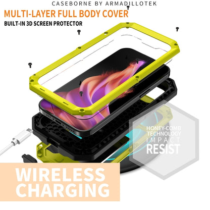 For iPhone 15 R-JUST Sliding Camera IP54 Life Waterproof Holder Phone Case(Yellow) by R-JUST