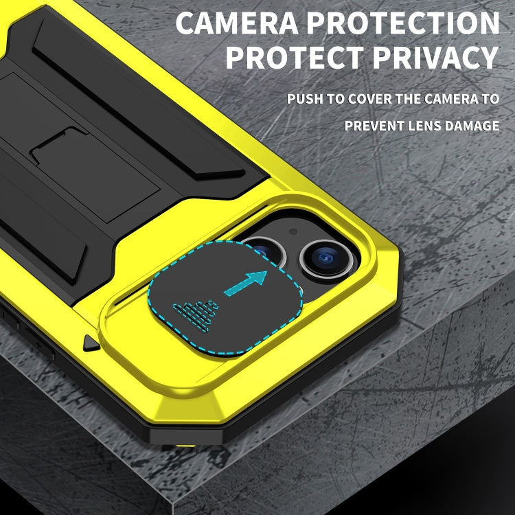 For iPhone 15 R-JUST Sliding Camera IP54 Life Waterproof Holder Phone Case(Yellow) by R-JUST