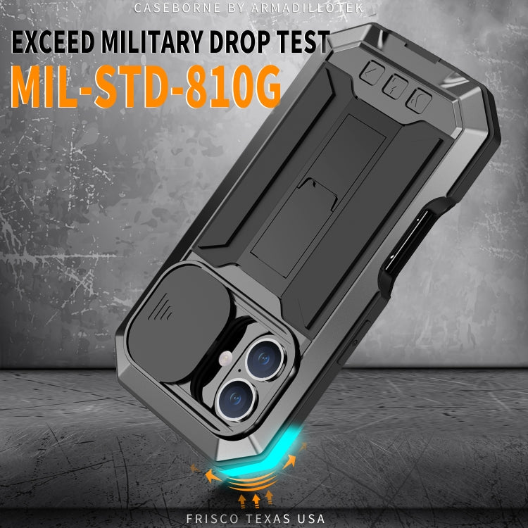 For iPhone 16 R-JUST Sliding Camera IP54 Life Waterproof Holder Phone Case(Black) by R-JUST