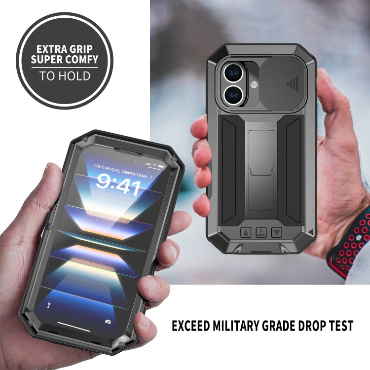 For iPhone 16 R-JUST Sliding Camera IP54 Life Waterproof Holder Phone Case(Black) by R-JUST