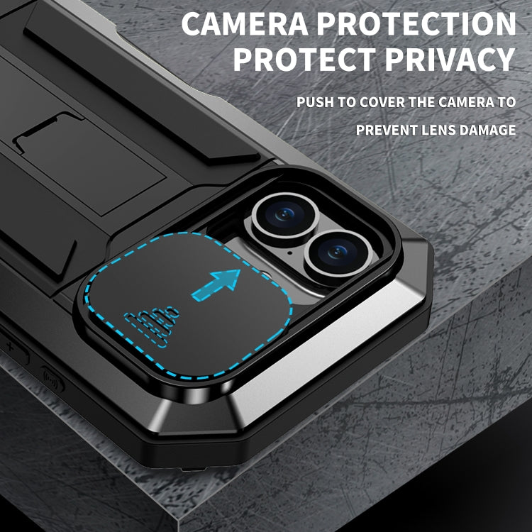 For iPhone 16 R-JUST Sliding Camera IP54 Life Waterproof Holder Phone Case(Black) by R-JUST