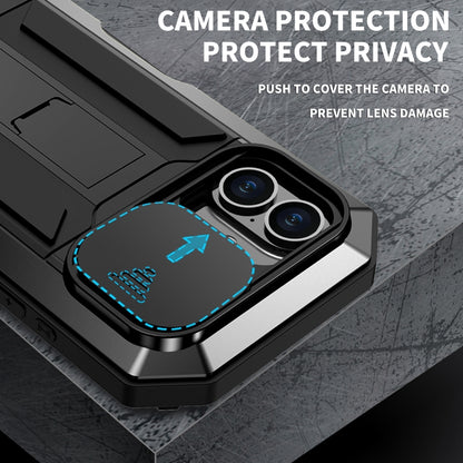 For iPhone 16 R-JUST Sliding Camera IP54 Life Waterproof Holder Phone Case(Black) by R-JUST