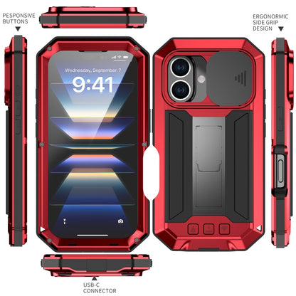 For iPhone 16 R-JUST Sliding Camera IP54 Life Waterproof Holder Phone Case(Red) by R-JUST