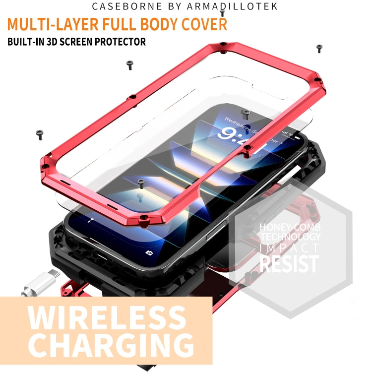 For iPhone 16 R-JUST Sliding Camera IP54 Life Waterproof Holder Phone Case(Red) by R-JUST