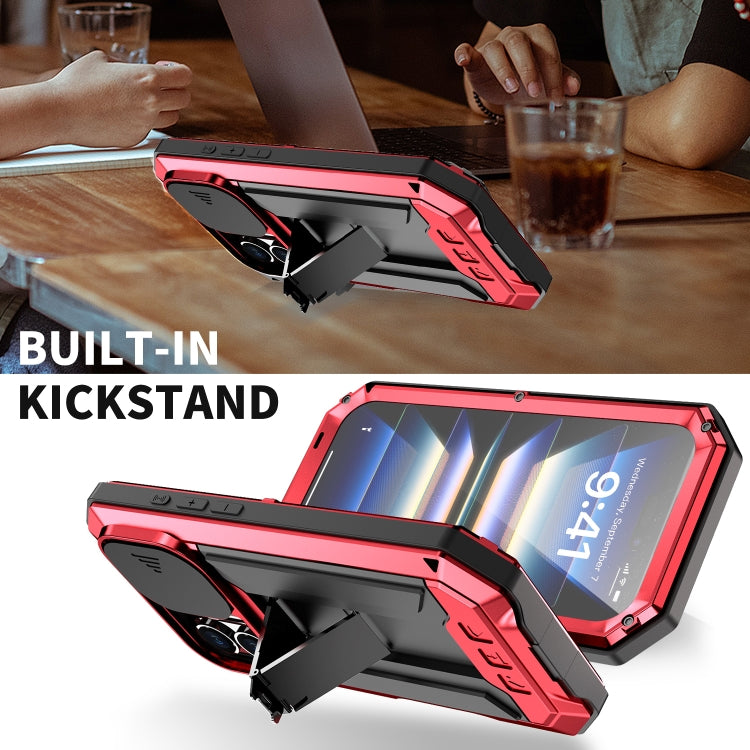 For iPhone 16 R-JUST Sliding Camera IP54 Life Waterproof Holder Phone Case(Red) by R-JUST