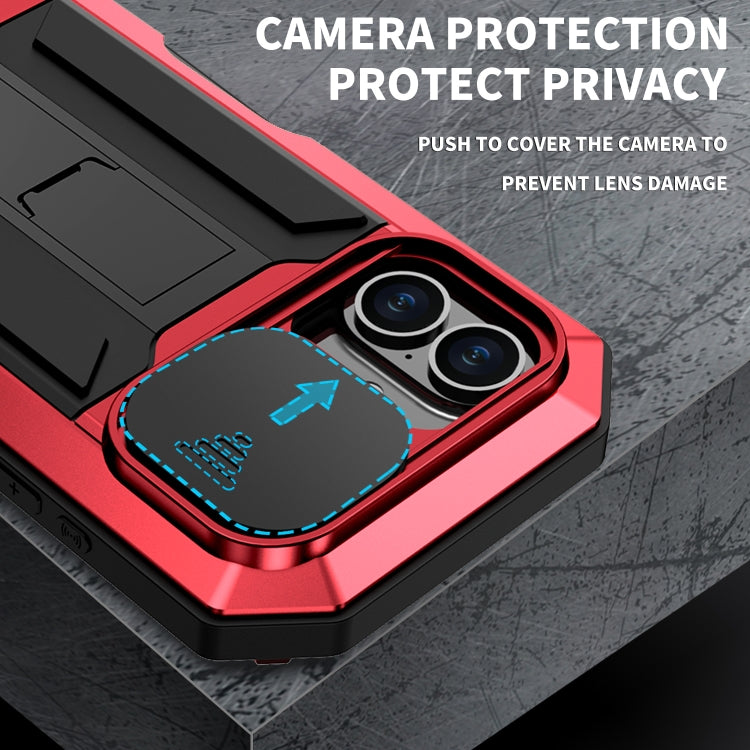 For iPhone 16 R-JUST Sliding Camera IP54 Life Waterproof Holder Phone Case(Red) by R-JUST