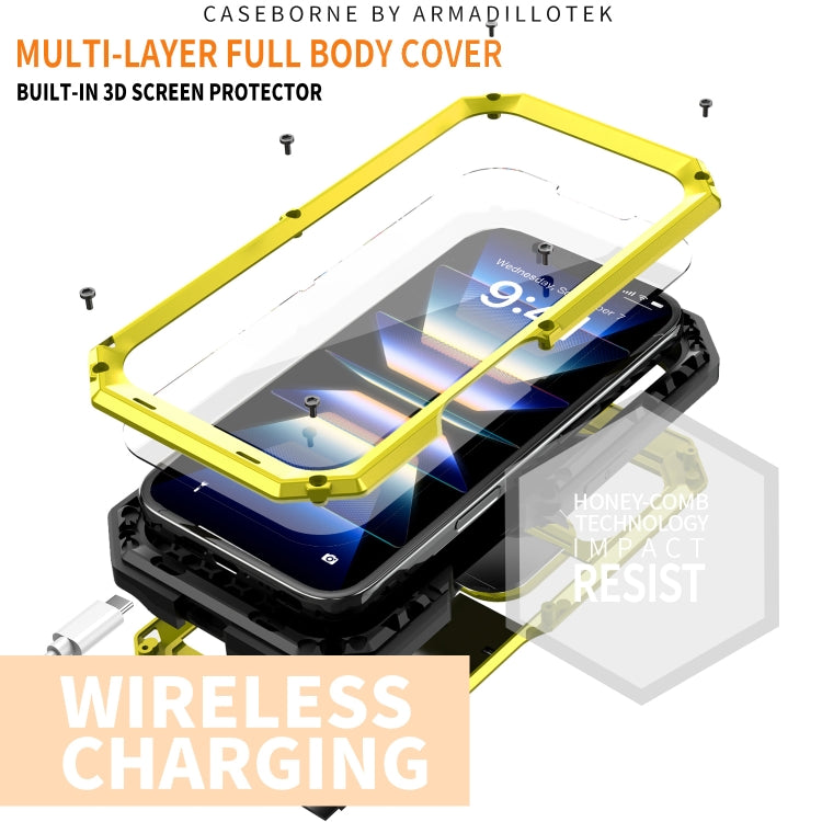 For iPhone 16 R-JUST Sliding Camera IP54 Life Waterproof Holder Phone Case(Yellow) by R-JUST