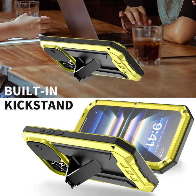 For iPhone 16 R-JUST Sliding Camera IP54 Life Waterproof Holder Phone Case(Yellow) by R-JUST