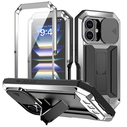 For iPhone 16 R-JUST Sliding Camera IP54 Life Waterproof Holder Phone Case(Silver) by R-JUST