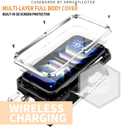 For iPhone 16 R-JUST Sliding Camera IP54 Life Waterproof Holder Phone Case(Silver) by R-JUST