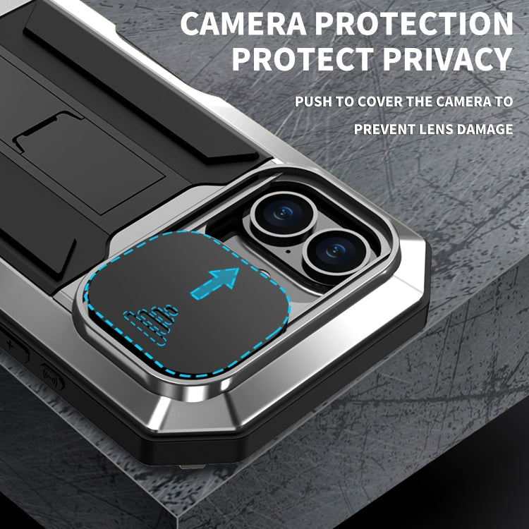 For iPhone 16 R-JUST Sliding Camera IP54 Life Waterproof Holder Phone Case(Silver) by R-JUST
