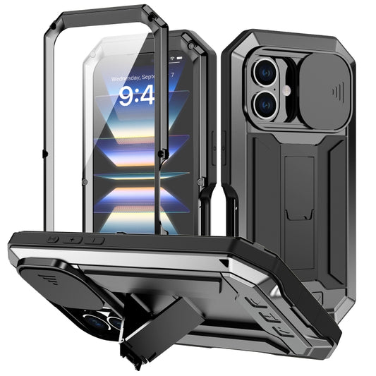 For iPhone 16 Plus R-JUST Sliding Camera IP54 Life Waterproof Holder Phone Case(Black) by R-JUST