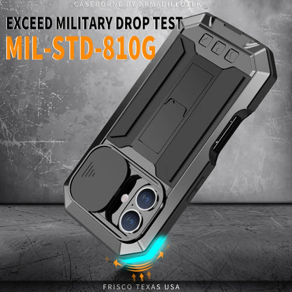 For iPhone 16 Plus R-JUST Sliding Camera IP54 Life Waterproof Holder Phone Case(Black) by R-JUST