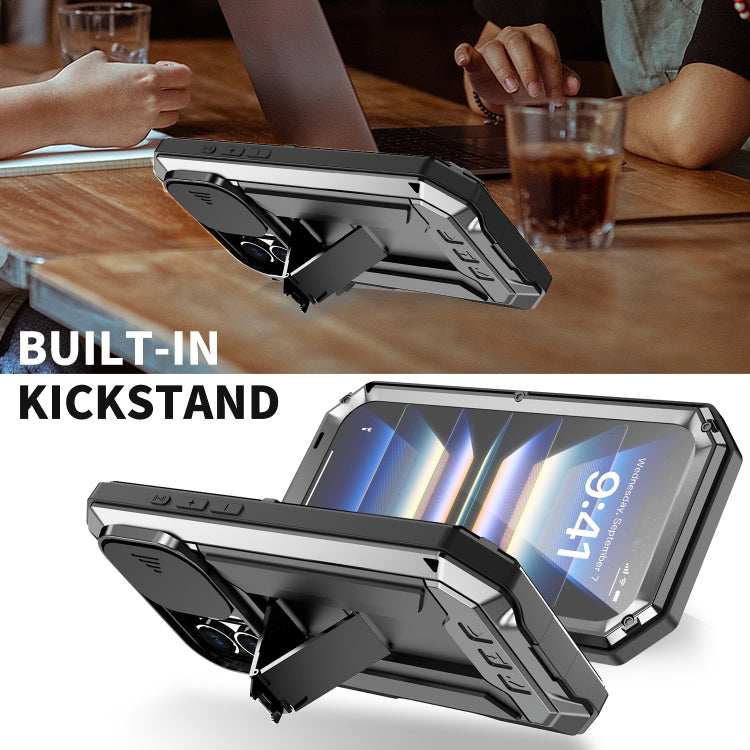 For iPhone 16 Plus R-JUST Sliding Camera IP54 Life Waterproof Holder Phone Case(Black) by R-JUST