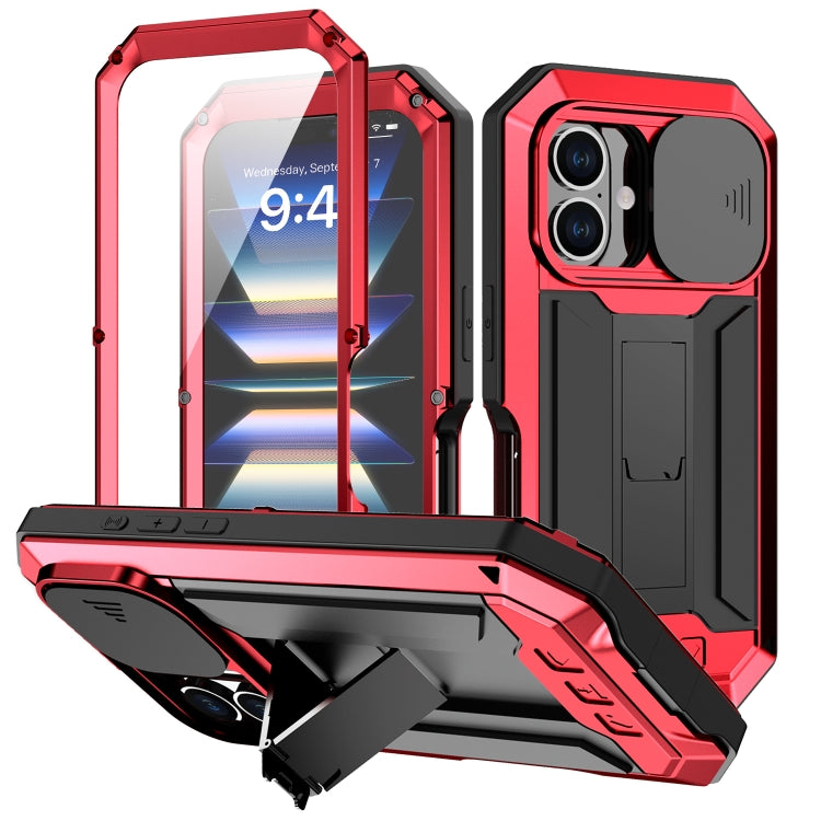 For iPhone 16 Plus R-JUST Sliding Camera IP54 Life Waterproof Holder Phone Case(Red) by R-JUST