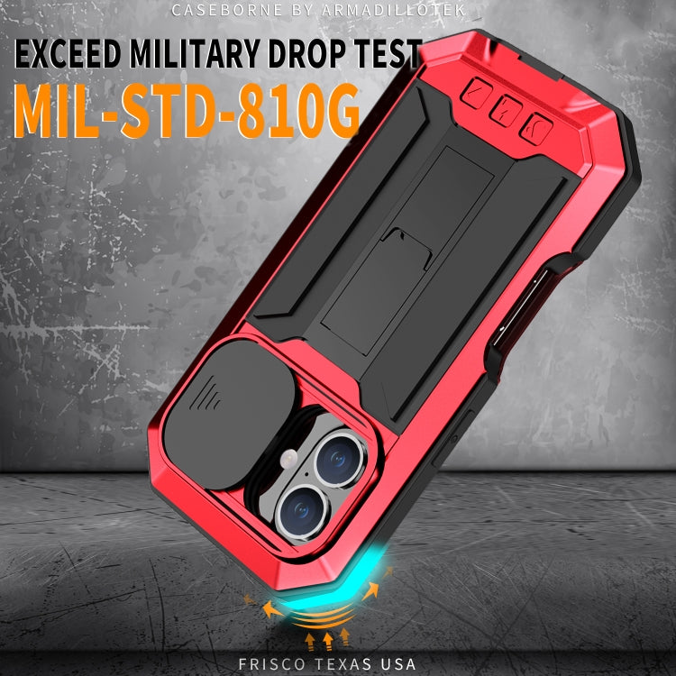 For iPhone 16 Plus R-JUST Sliding Camera IP54 Life Waterproof Holder Phone Case(Red) by R-JUST