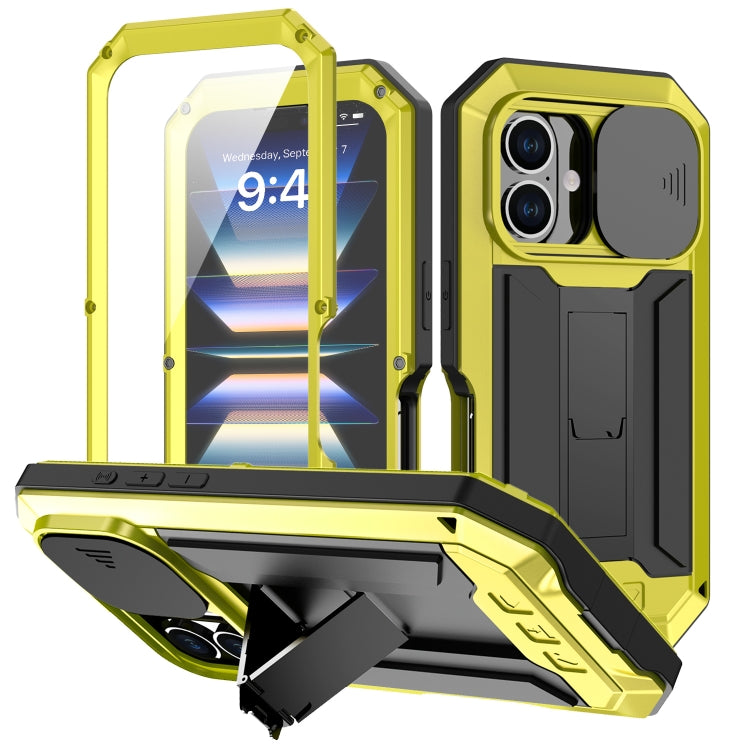 For iPhone 16 Plus R-JUST Sliding Camera IP54 Life Waterproof Holder Phone Case(Yellow) by R-JUST