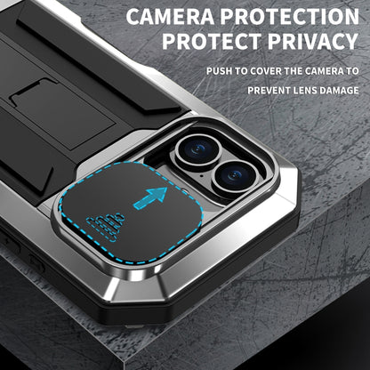 For iPhone 16 Plus R-JUST Sliding Camera IP54 Life Waterproof Holder Phone Case(Silver) by R-JUST