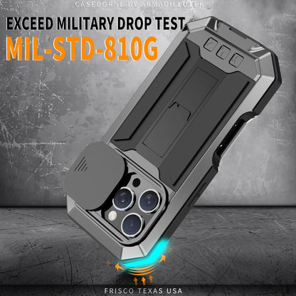 For iPhone 16 Pro R-JUST Sliding Camera IP54 Life Waterproof Holder Phone Case(Black) by R-JUST