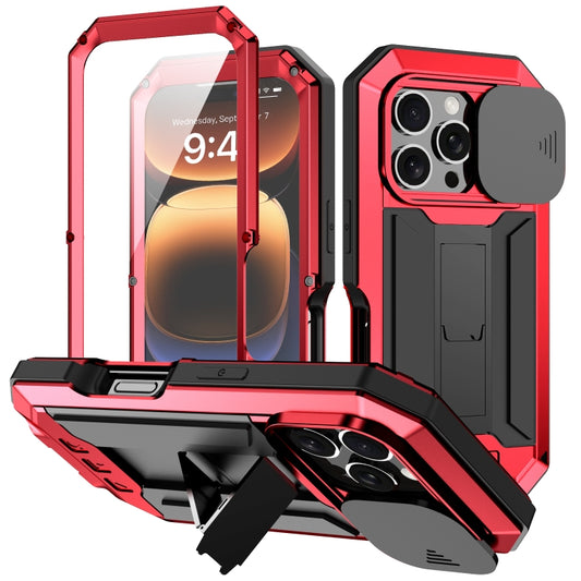For iPhone 16 Pro R-JUST Sliding Camera IP54 Life Waterproof Holder Phone Case(Red) by R-JUST