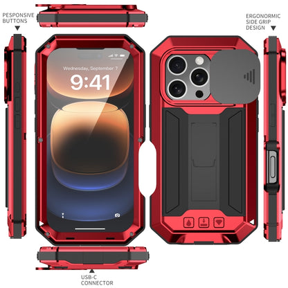 For iPhone 16 Pro R-JUST Sliding Camera IP54 Life Waterproof Holder Phone Case(Red) by R-JUST