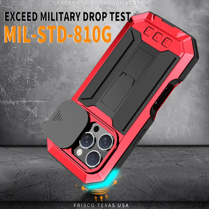 For iPhone 16 Pro R-JUST Sliding Camera IP54 Life Waterproof Holder Phone Case(Red) by R-JUST