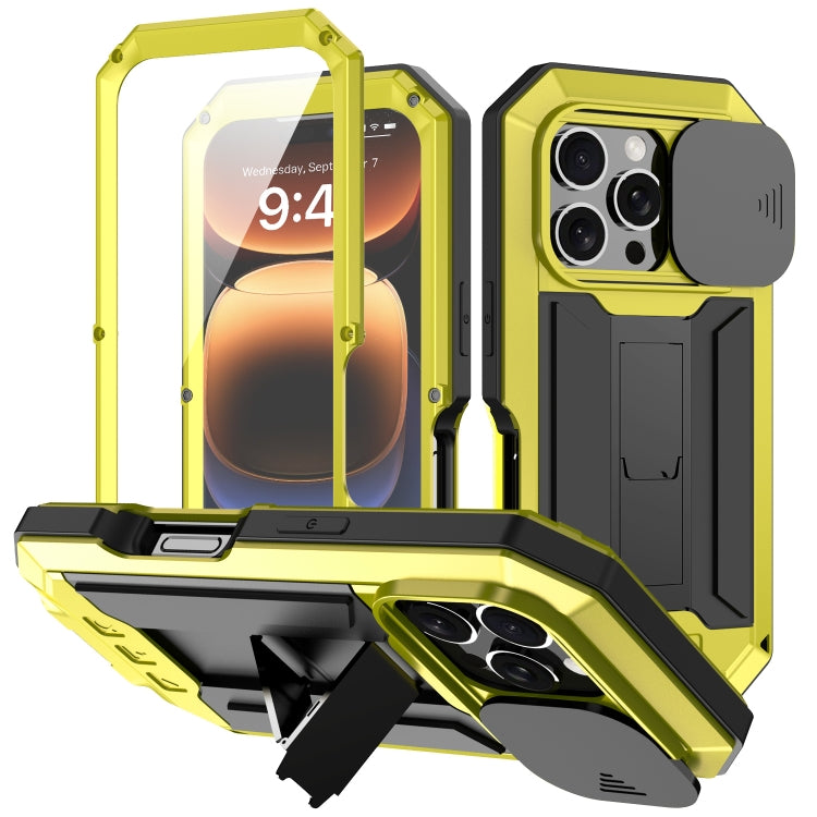 For iPhone 16 Pro R-JUST Sliding Camera IP54 Life Waterproof Holder Phone Case(Yellow) by R-JUST