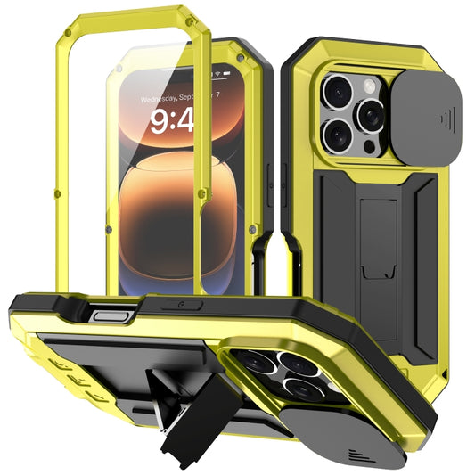 For iPhone 16 Pro R-JUST Sliding Camera IP54 Life Waterproof Holder Phone Case(Yellow) by R-JUST