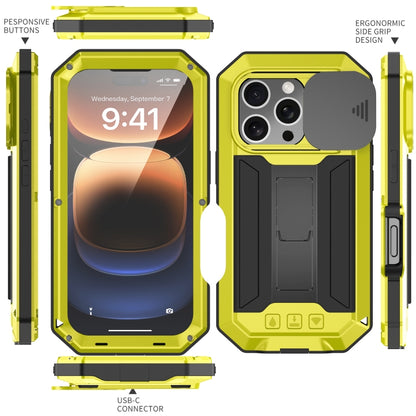 For iPhone 16 Pro R-JUST Sliding Camera IP54 Life Waterproof Holder Phone Case(Yellow) by R-JUST