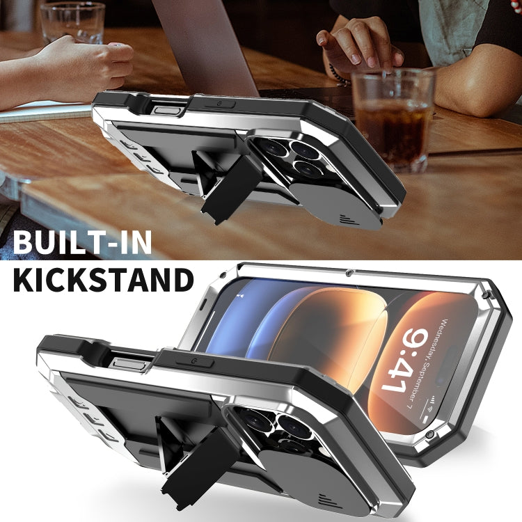 For iPhone 16 Pro R-JUST Sliding Camera IP54 Life Waterproof Holder Phone Case(Silver) by R-JUST