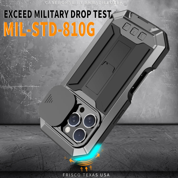 For iPhone 16 Pro Max R-JUST Sliding Camera IP54 Life Waterproof Holder Phone Case(Black) by R-JUST