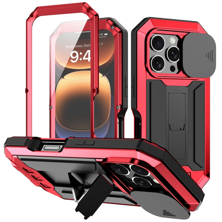 For iPhone 16 Pro Max R-JUST Sliding Camera IP54 Life Waterproof Holder Phone Case(Red) by R-JUST