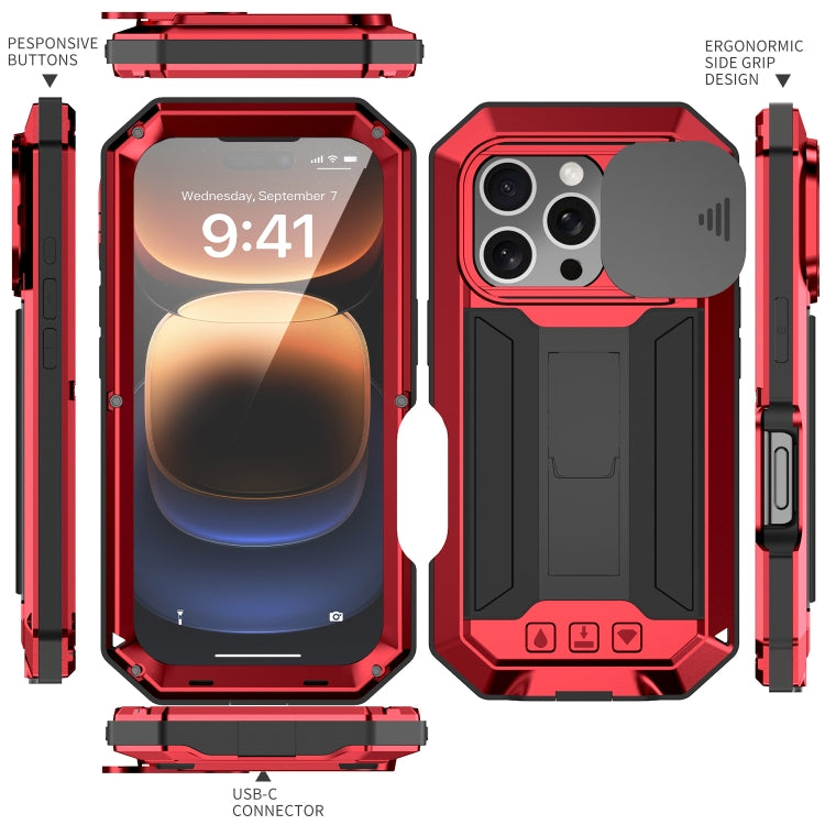For iPhone 16 Pro Max R-JUST Sliding Camera IP54 Life Waterproof Holder Phone Case(Red) by R-JUST