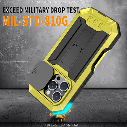 For iPhone 16 Pro Max R-JUST Sliding Camera IP54 Life Waterproof Holder Phone Case(Yellow) by R-JUST