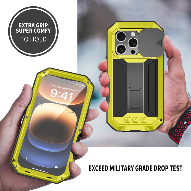 For iPhone 16 Pro Max R-JUST Sliding Camera IP54 Life Waterproof Holder Phone Case(Yellow) by R-JUST
