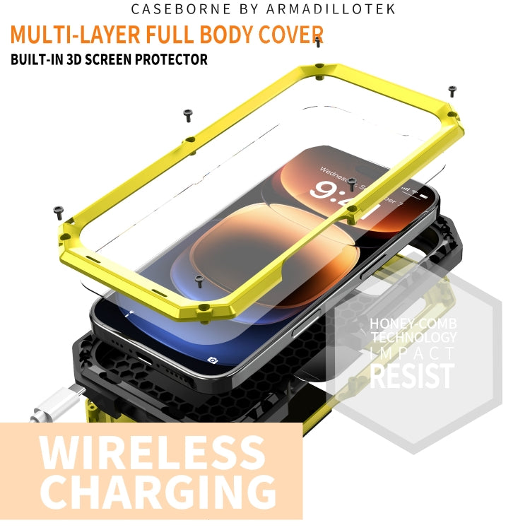 For iPhone 16 Pro Max R-JUST Sliding Camera IP54 Life Waterproof Holder Phone Case(Yellow) by R-JUST