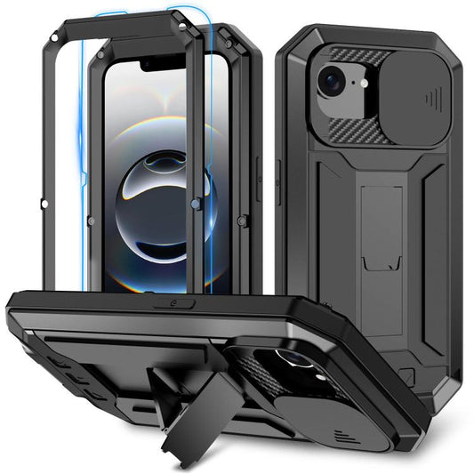 For iPhone 16e R-JUST Sliding Camera IP54 Life Waterproof Holder Phone Case(Black) by R-JUST
