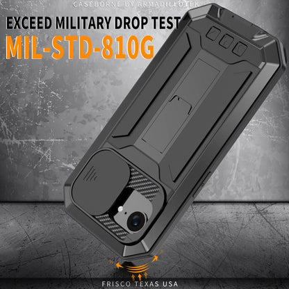 For iPhone 16e R-JUST Sliding Camera IP54 Life Waterproof Holder Phone Case(Black) by R-JUST