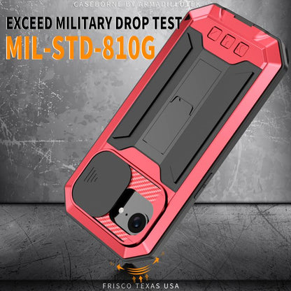 For iPhone 16e R-JUST Sliding Camera IP54 Life Waterproof Holder Phone Case(Red) by R-JUST