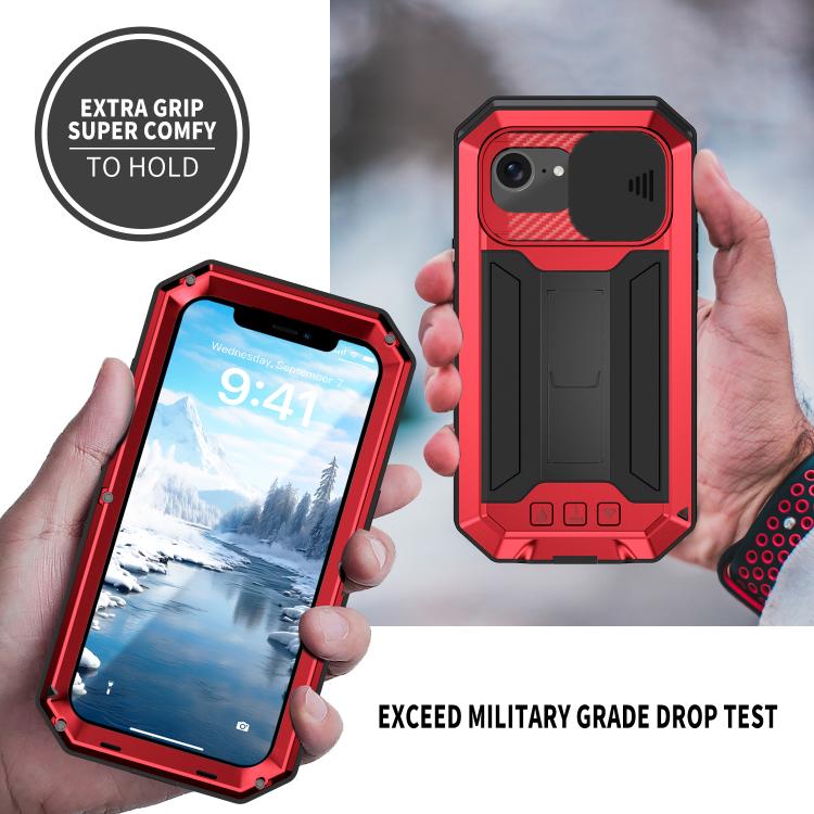 For iPhone 16e R-JUST Sliding Camera IP54 Life Waterproof Holder Phone Case(Red) by R-JUST