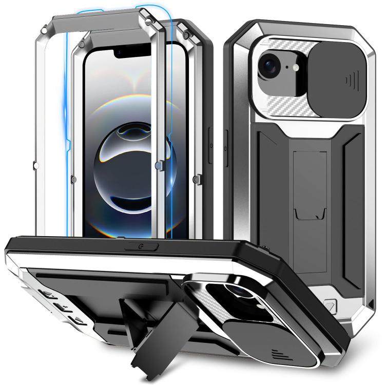For iPhone 16e R-JUST Sliding Camera IP54 Life Waterproof Holder Phone Case(Silver) by R-JUST