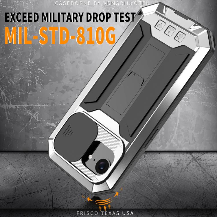 For iPhone 16e R-JUST Sliding Camera IP54 Life Waterproof Holder Phone Case(Silver) by R-JUST