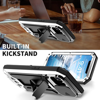 For iPhone 16e R-JUST Sliding Camera IP54 Life Waterproof Holder Phone Case(Silver) by R-JUST